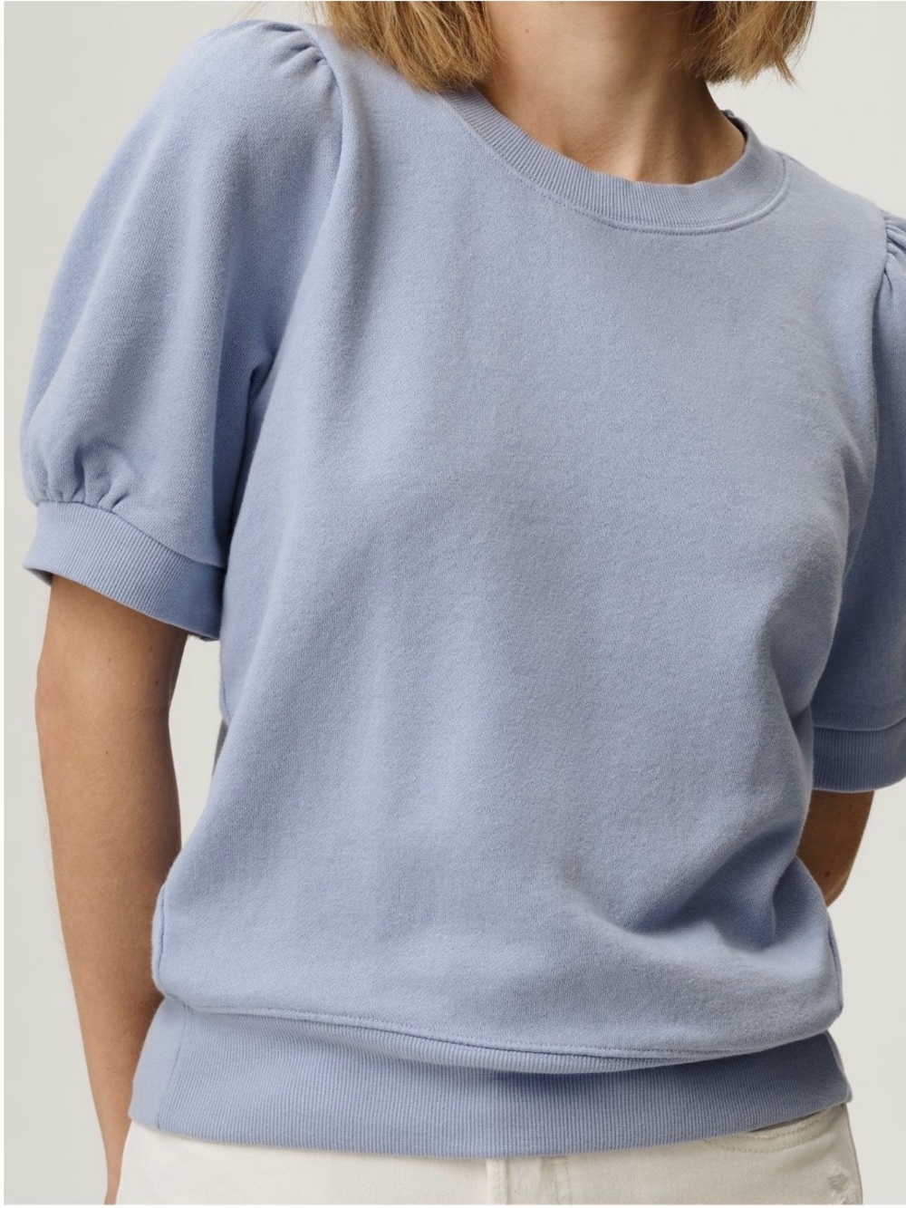 Anthropologie Maeve Light Blue Puff Sleeve Knit Tee